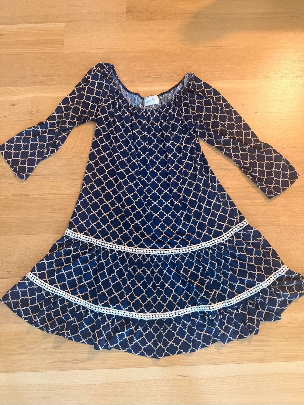 Navy Patterned Tiered Dress